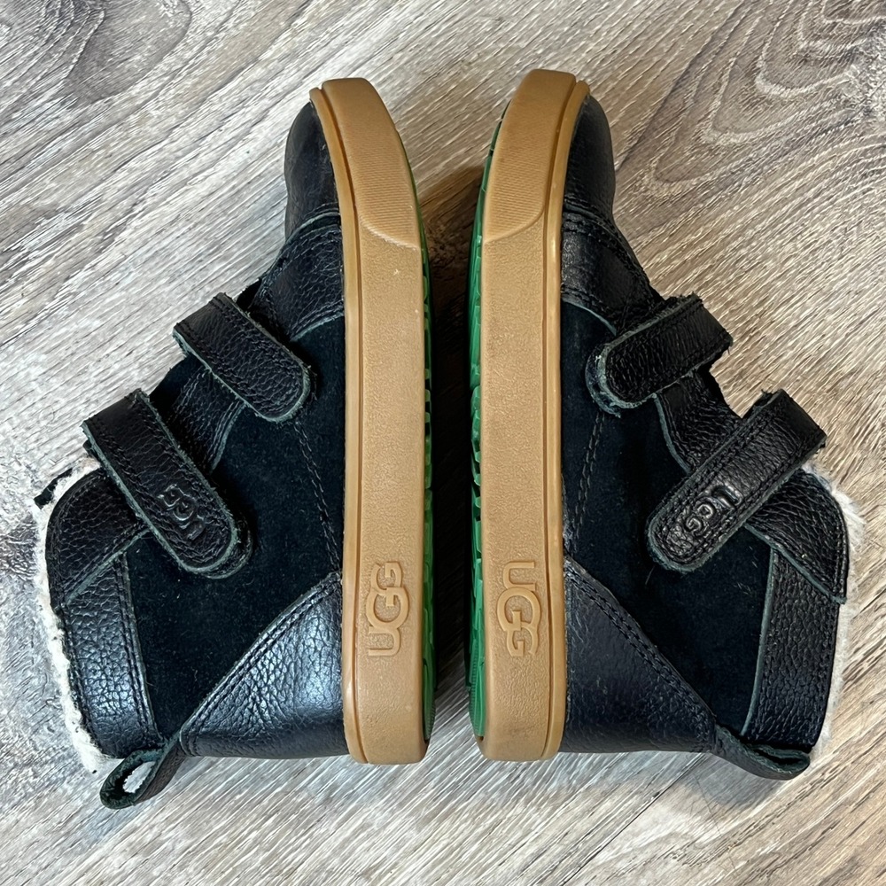 UGG Kids Rennon Black Leather Suede High Top Sneakers 1104989T Size 10T